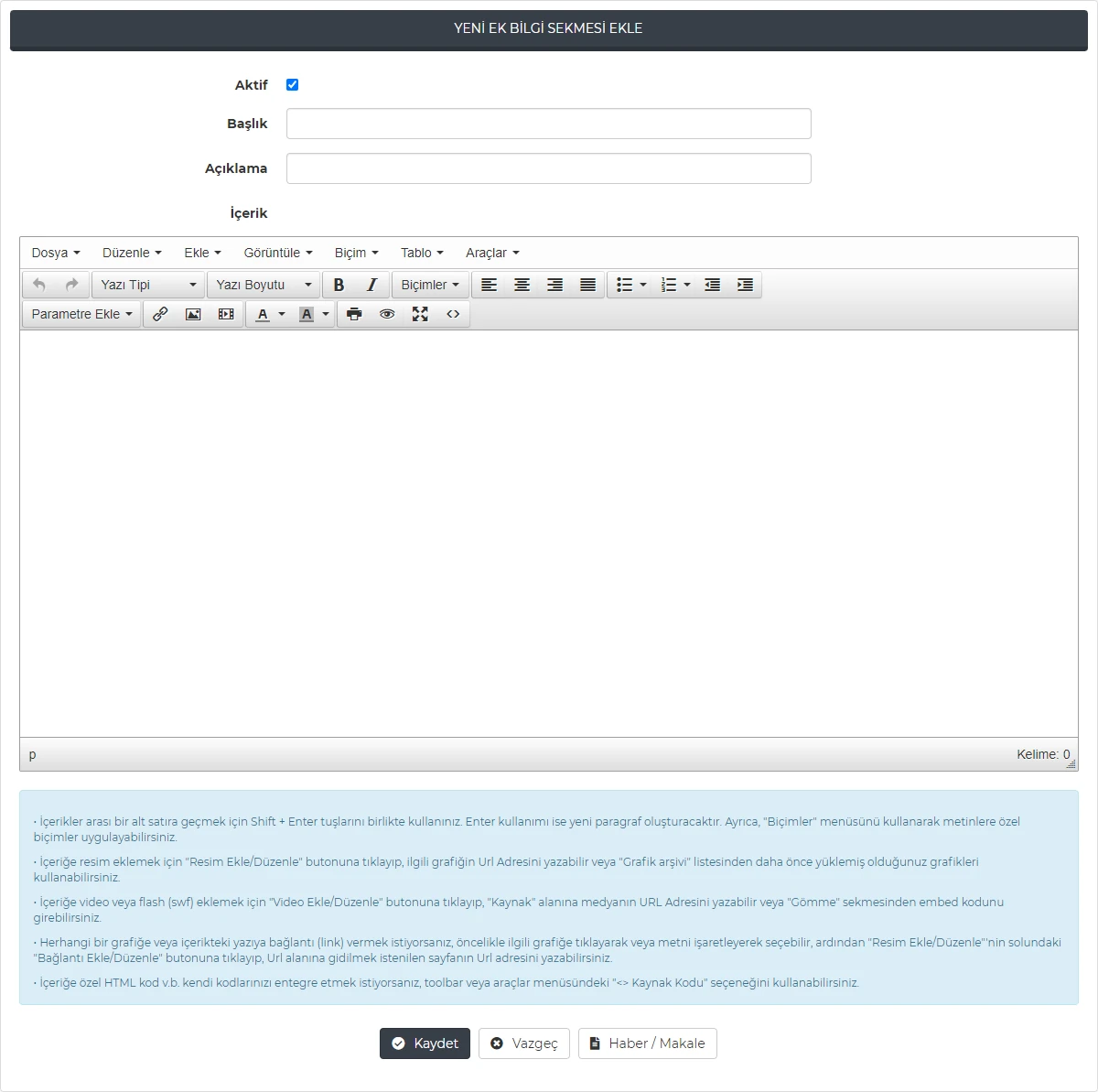 Ek Bilgi Sekmesi Modülü Görsel 1