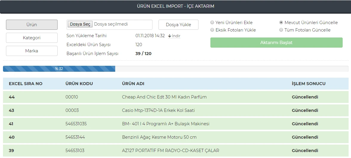 Excel İmport ve Export Görsel 1