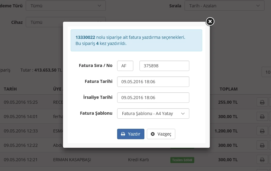 Fatura Yazdırma Modülü Görsel 3
