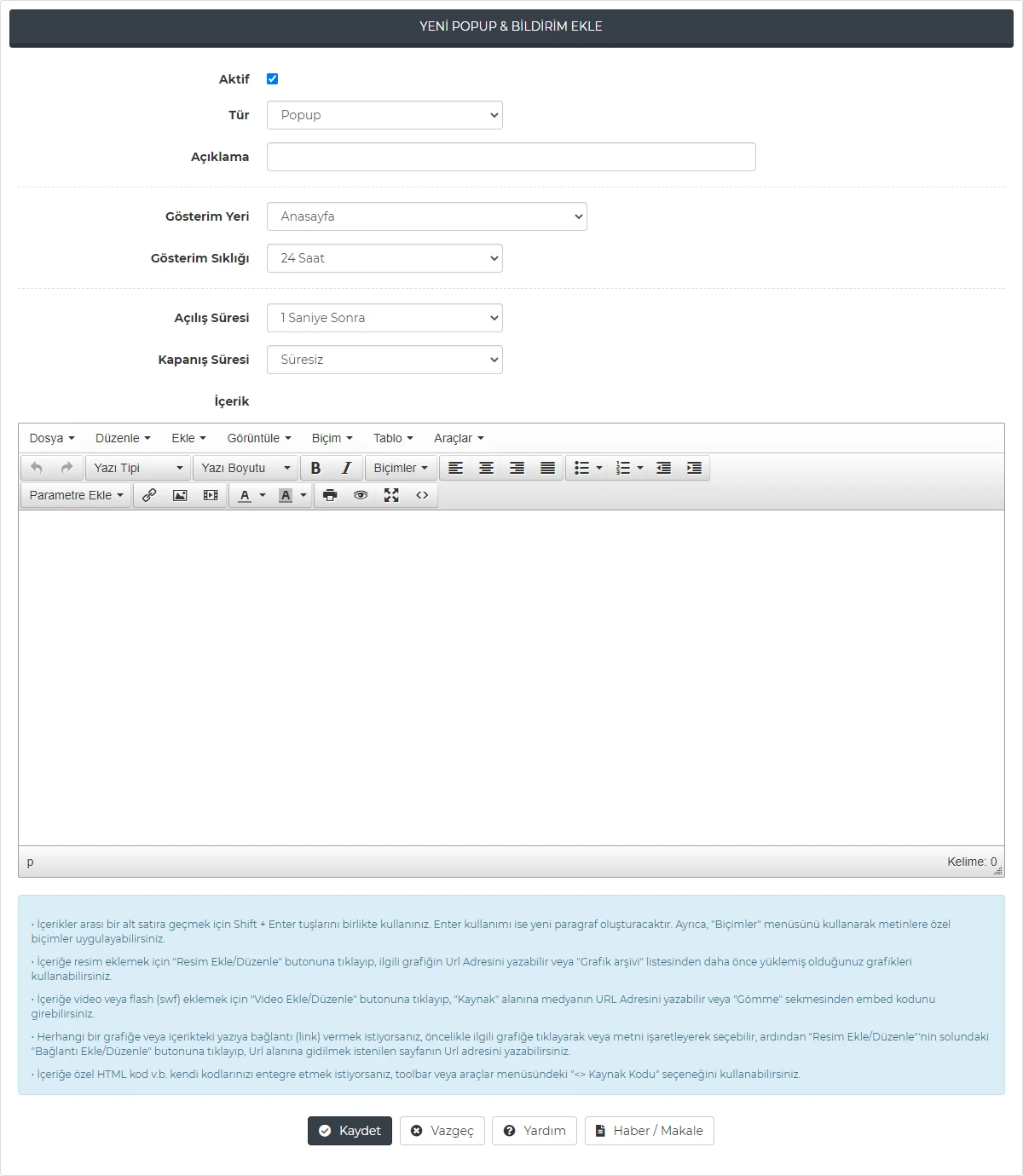 Gelişmiş Popup ve Bildirim Modülü Görsel 1