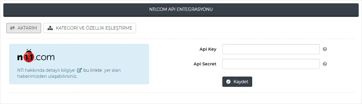 N11 Api Entegrasyonu Görsel 1