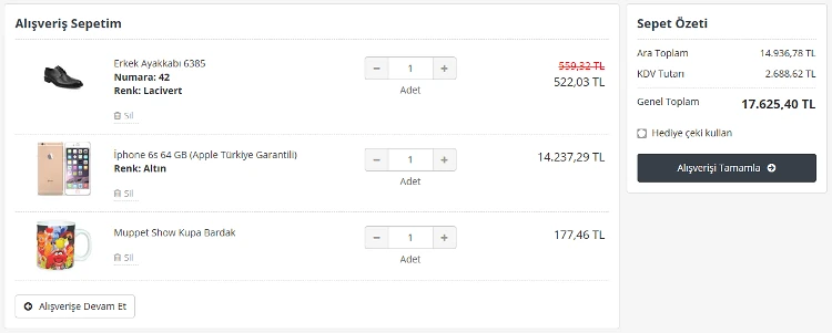 Sepet İşlemleri ve Sayfası Görsel 1